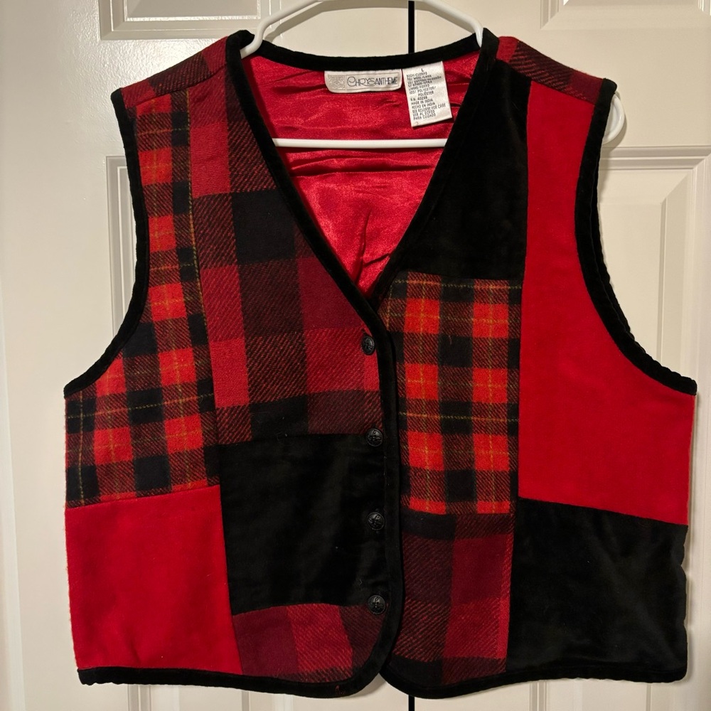 Vintage Chrysantheme Red/Black Patchwork Vest Women’s L